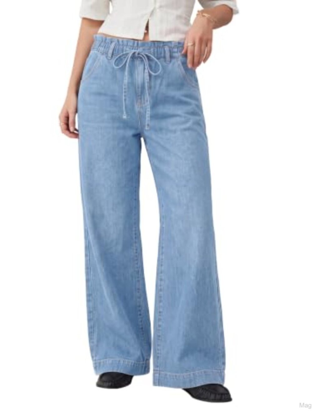 RICHSTORY Wide Leg Jeans Elastic Waist Baggy Pants with Pockets